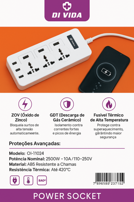 FILTRO DE LINHA / EXTENSÃO MULTIFUNÇÃO DI VIDA - OI-T0124 - Image 2